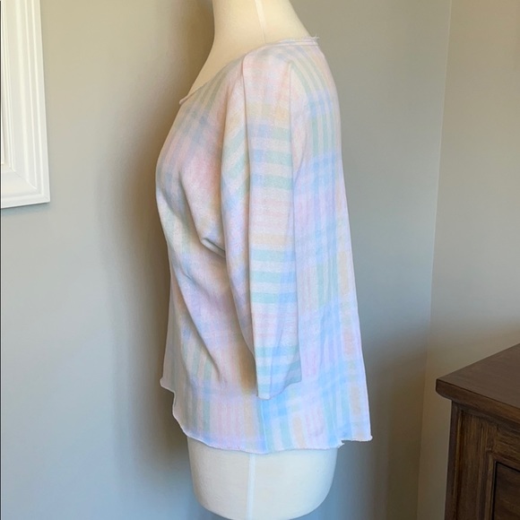 Wildfox Pastel Plaid Knit Raw Hem Sweater - Picture 4 of 12